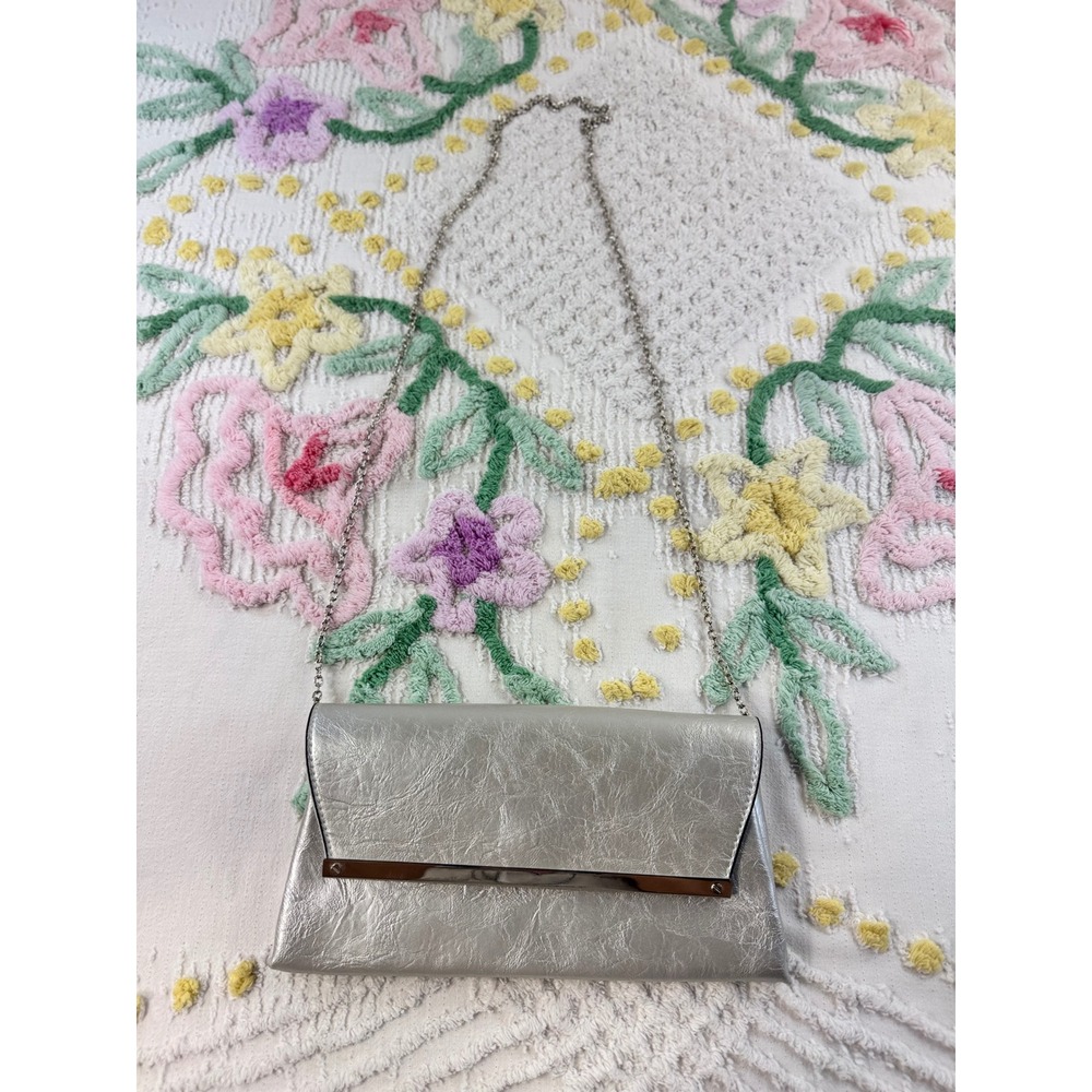 Target Limited Edition Silver Metallic Clutch Crossbody Bag Metal Bar Accent